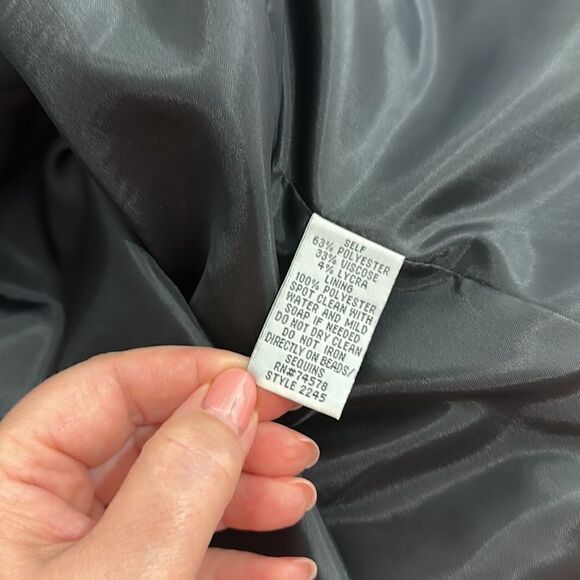 Cache Black Floral Beaded Embroidered Single Button Closure Blazer Jacket Sz 12 - Picture 8 of 11